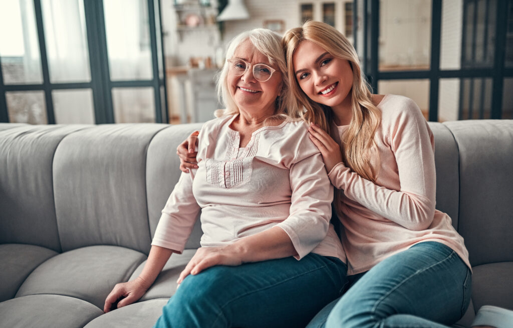 Mother with daughter at home